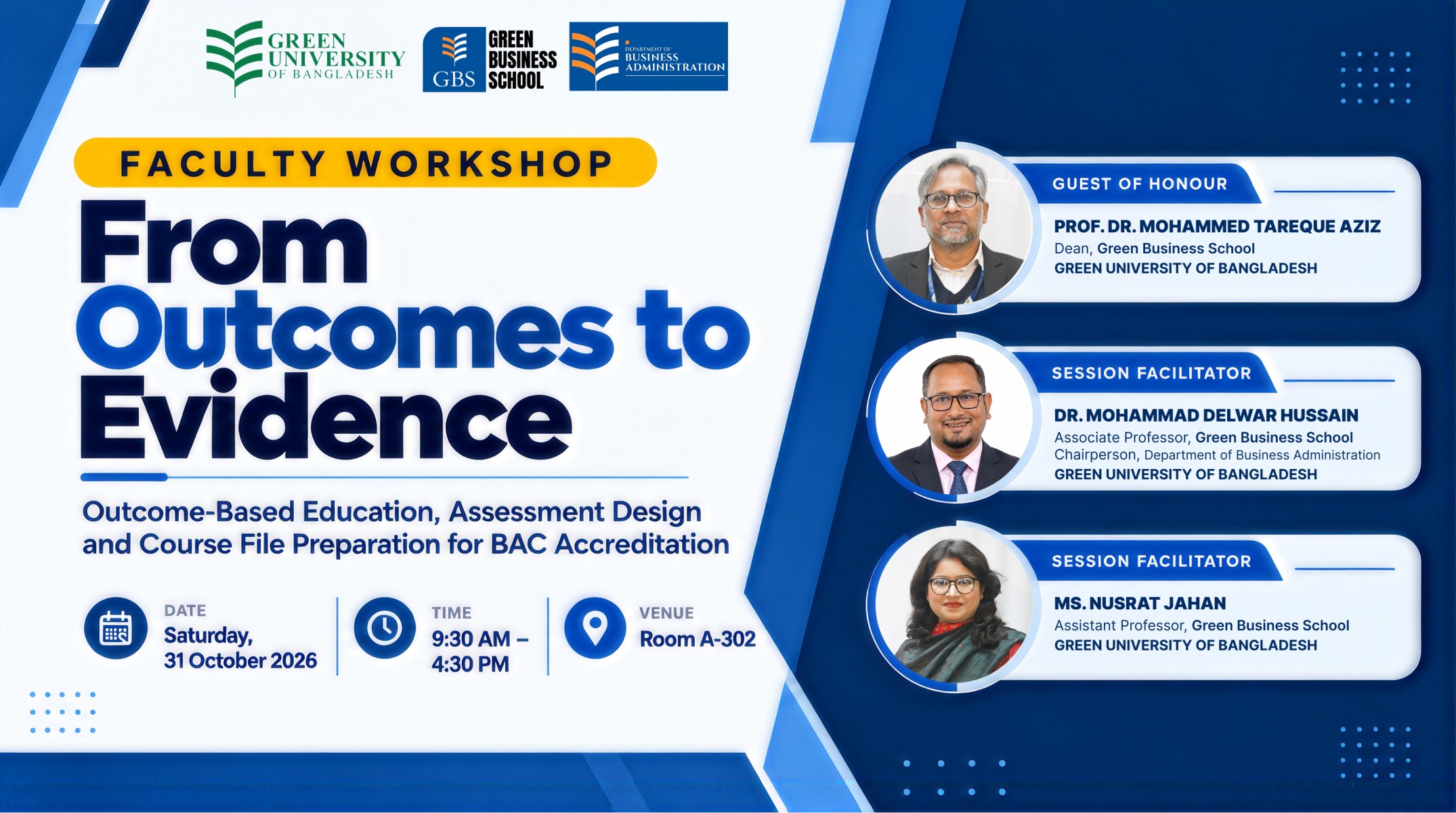 Workshop on “From Outcomes to Evidence: Outcome-Based Education, Assessment Design and Course File Preparation for BAC Accreditation”